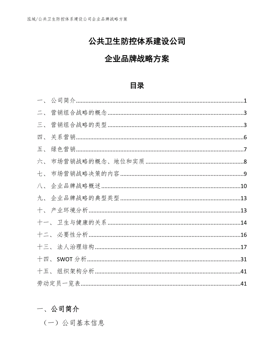 公共卫生防控体系建设公司企业品牌战略方案_第1页