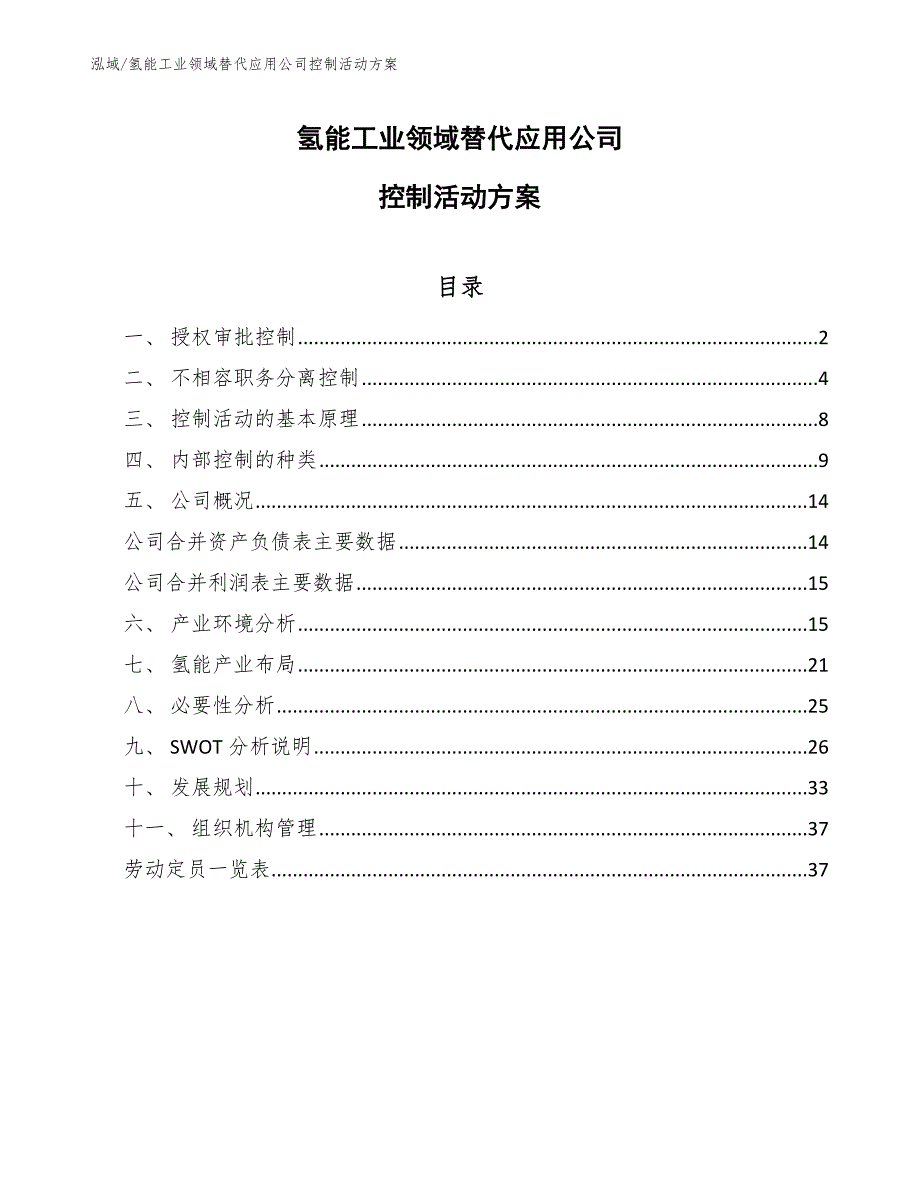 氢能工业领域替代应用公司控制活动方案（参考）_第1页