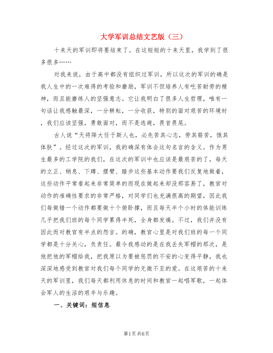 大学军训总结文艺版（三）（2篇）.doc_第1页
