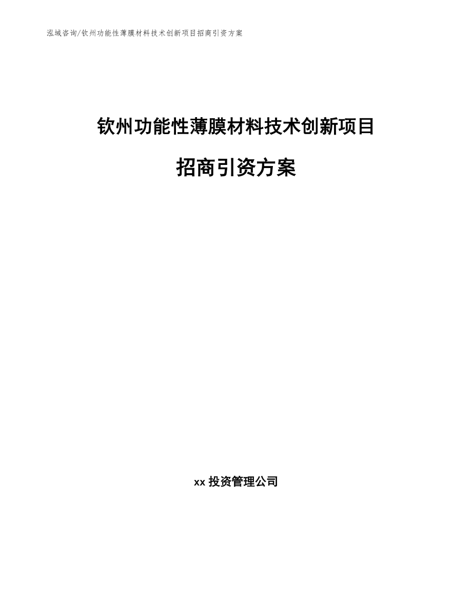 钦州功能性薄膜材料技术创新项目招商引资方案模板范文_第1页