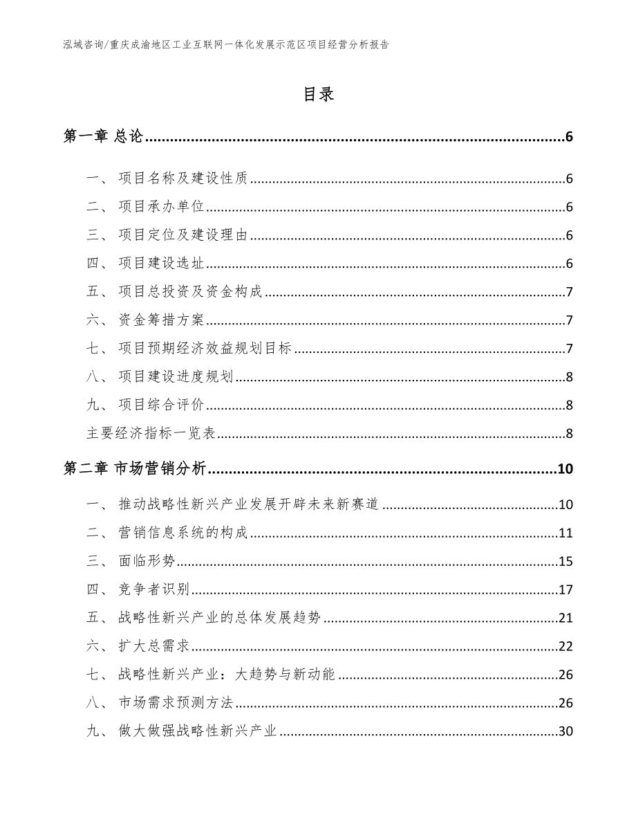重庆成渝地区工业互联网一体化发展示范区项目经营分析报告（模板）_第1页