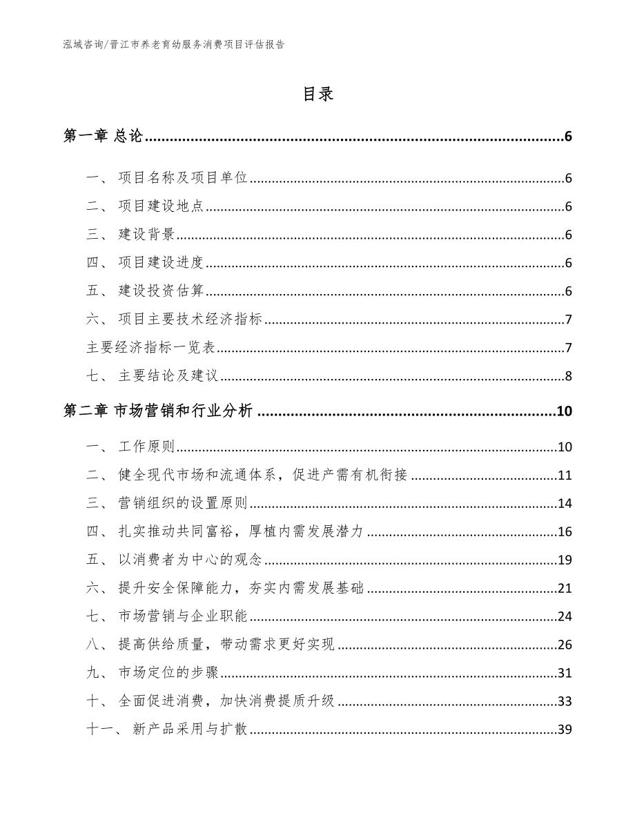 晋江市养老育幼服务消费项目评估报告（范文模板）_第1页