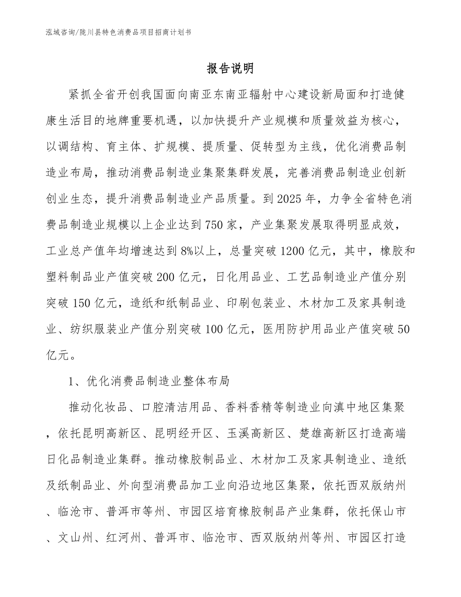 陇川县特色消费品项目招商计划书_模板范本_第1页
