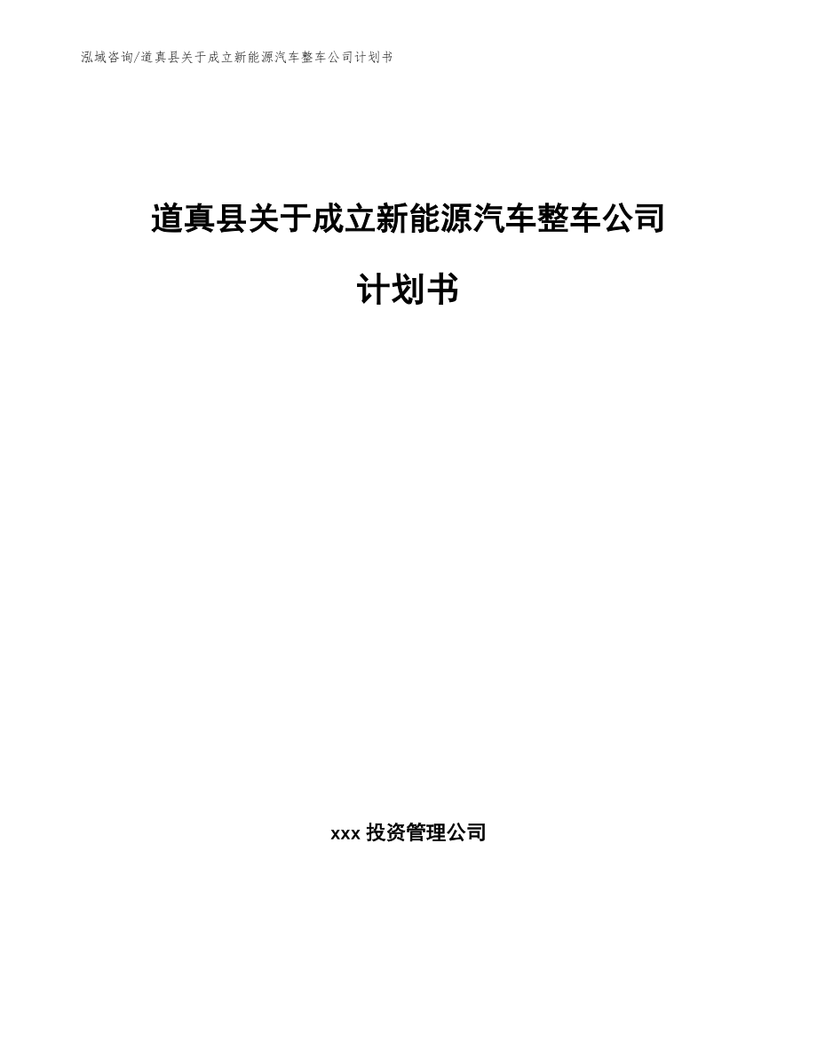 道真县关于成立新能源汽车整车公司计划书（模板参考）_第1页