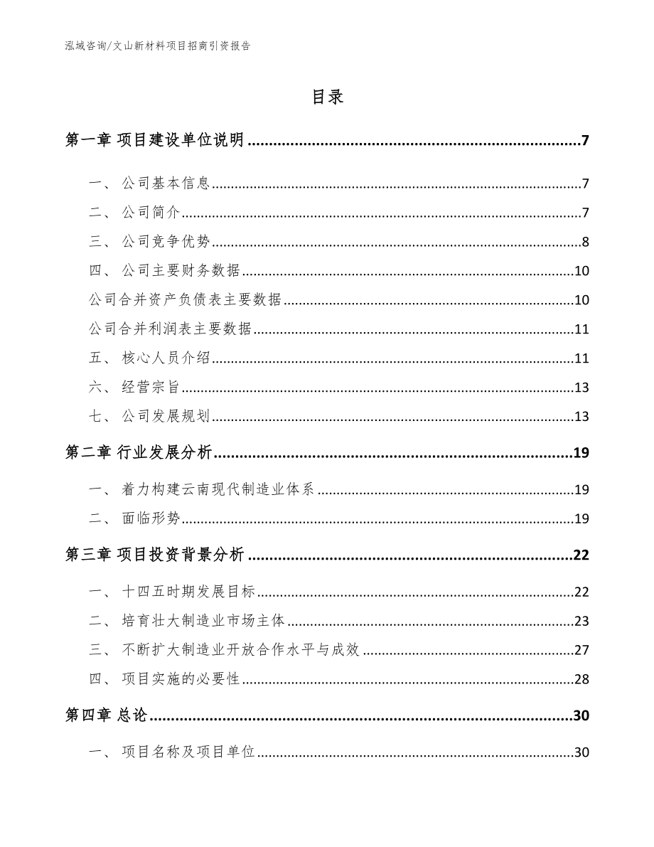 文山新材料项目招商引资报告（模板范本）_第1页