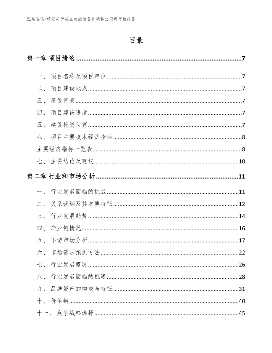 镇江关于成立功能性器件销售公司可行性报告（模板）_第1页