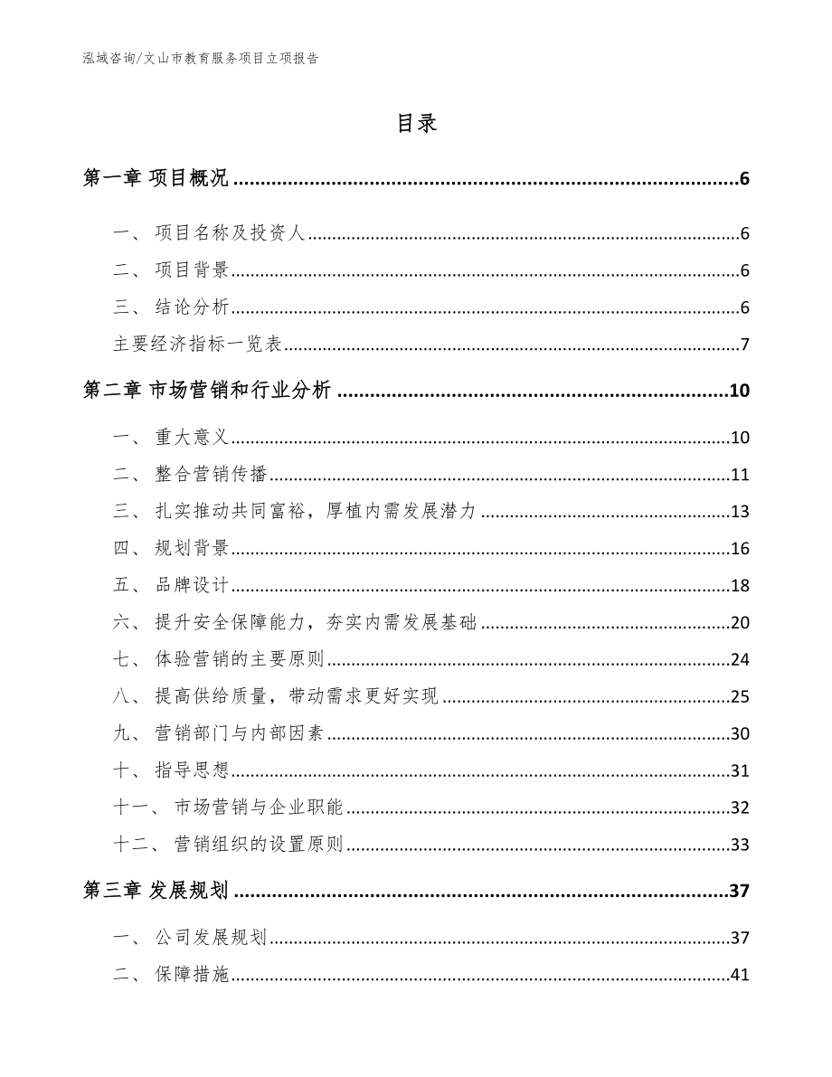 文山市教育服务项目立项报告模板范文_第1页