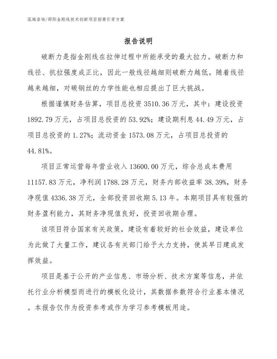 邵阳金刚线技术创新项目招商引资方案_第1页