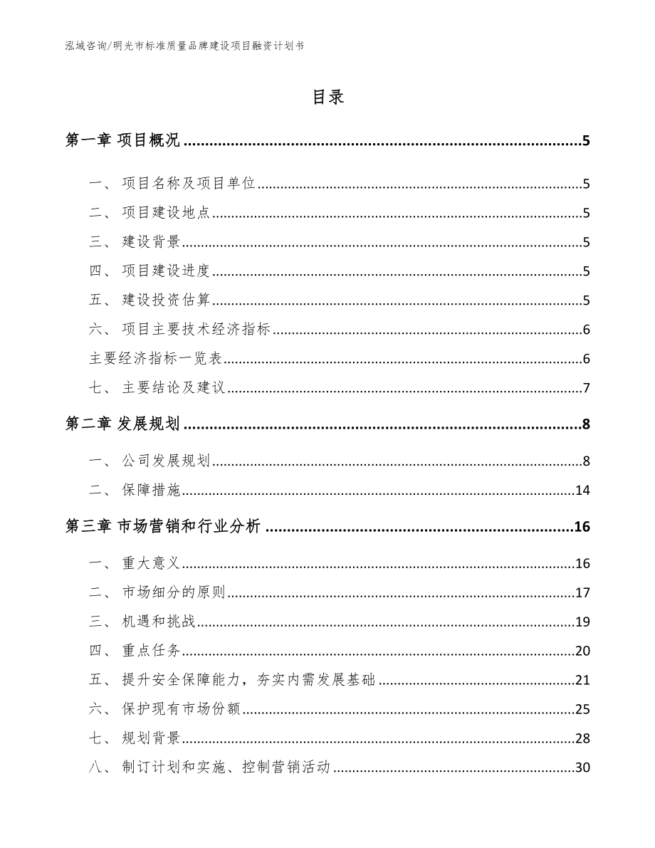 明光市标准质量品牌建设项目融资计划书【模板参考】_第1页