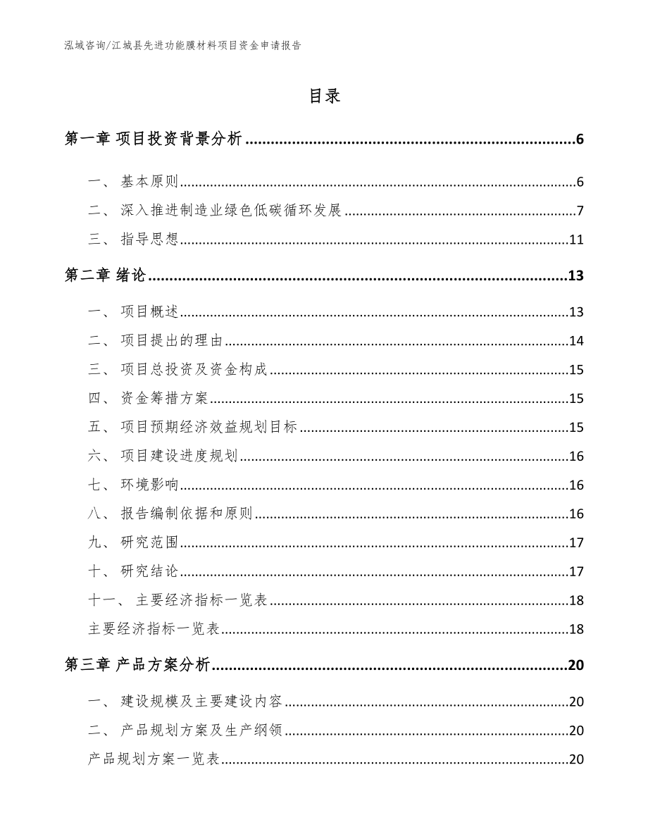 江城县先进功能膜材料项目资金申请报告（范文）_第1页
