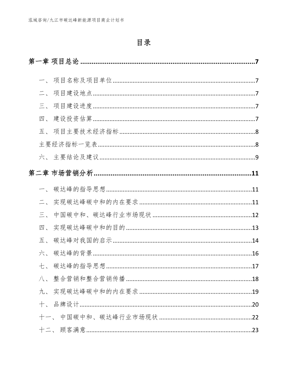 九江市碳达峰新能源项目商业计划书参考模板_第1页