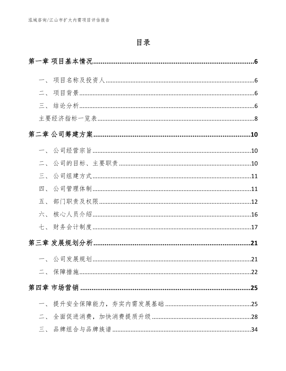 江山市扩大内需项目评估报告（模板参考）_第1页
