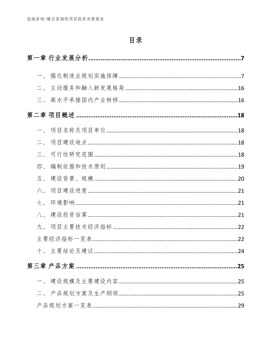 镇沅县钢铁项目投资决策报告模板范文_第1页