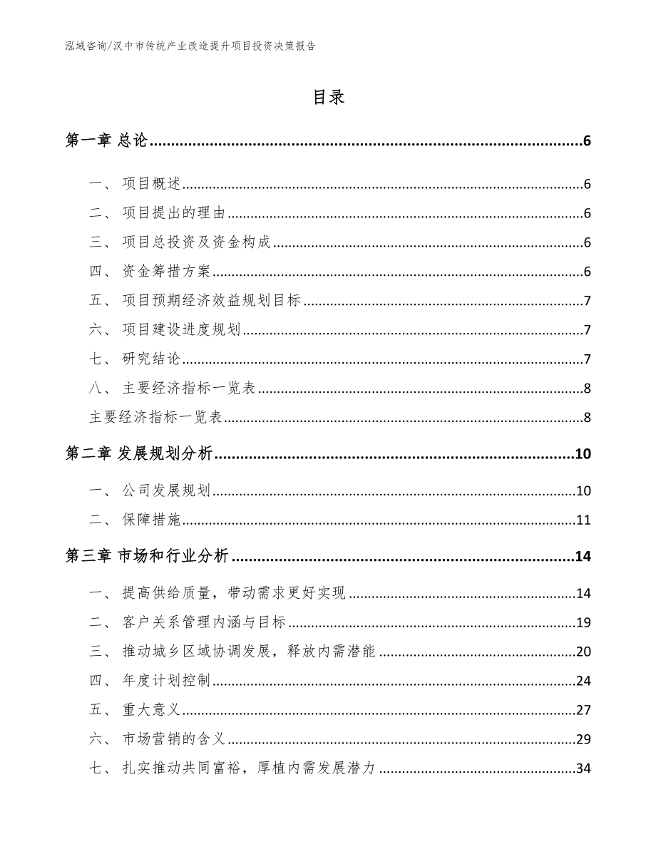 汉中市传统产业改造提升项目投资决策报告（模板范文）_第1页