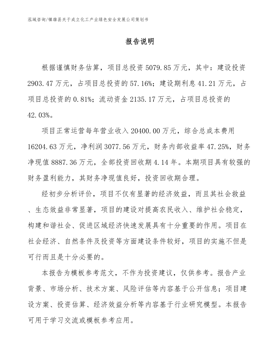 镇雄县关于成立化工产业绿色安全发展公司策划书_参考模板_第1页