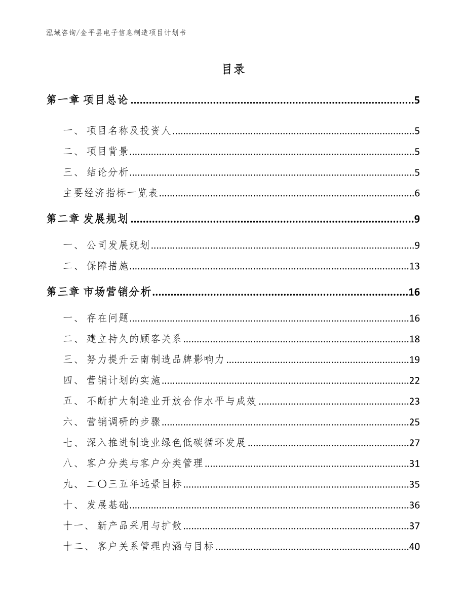 金平县电子信息制造项目计划书_第1页