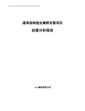 通海县制造业集群发展项目经营分析报告