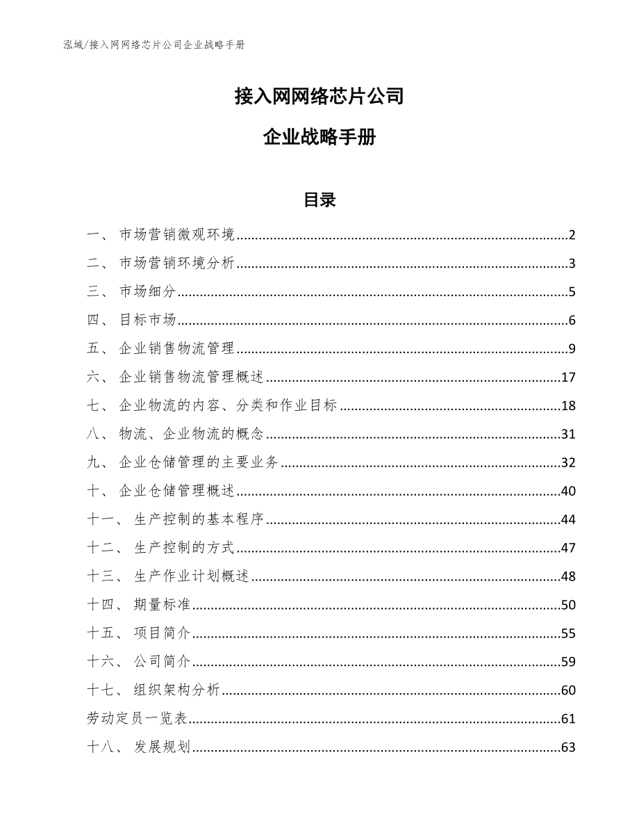 接入网网络芯片公司企业战略手册_第1页