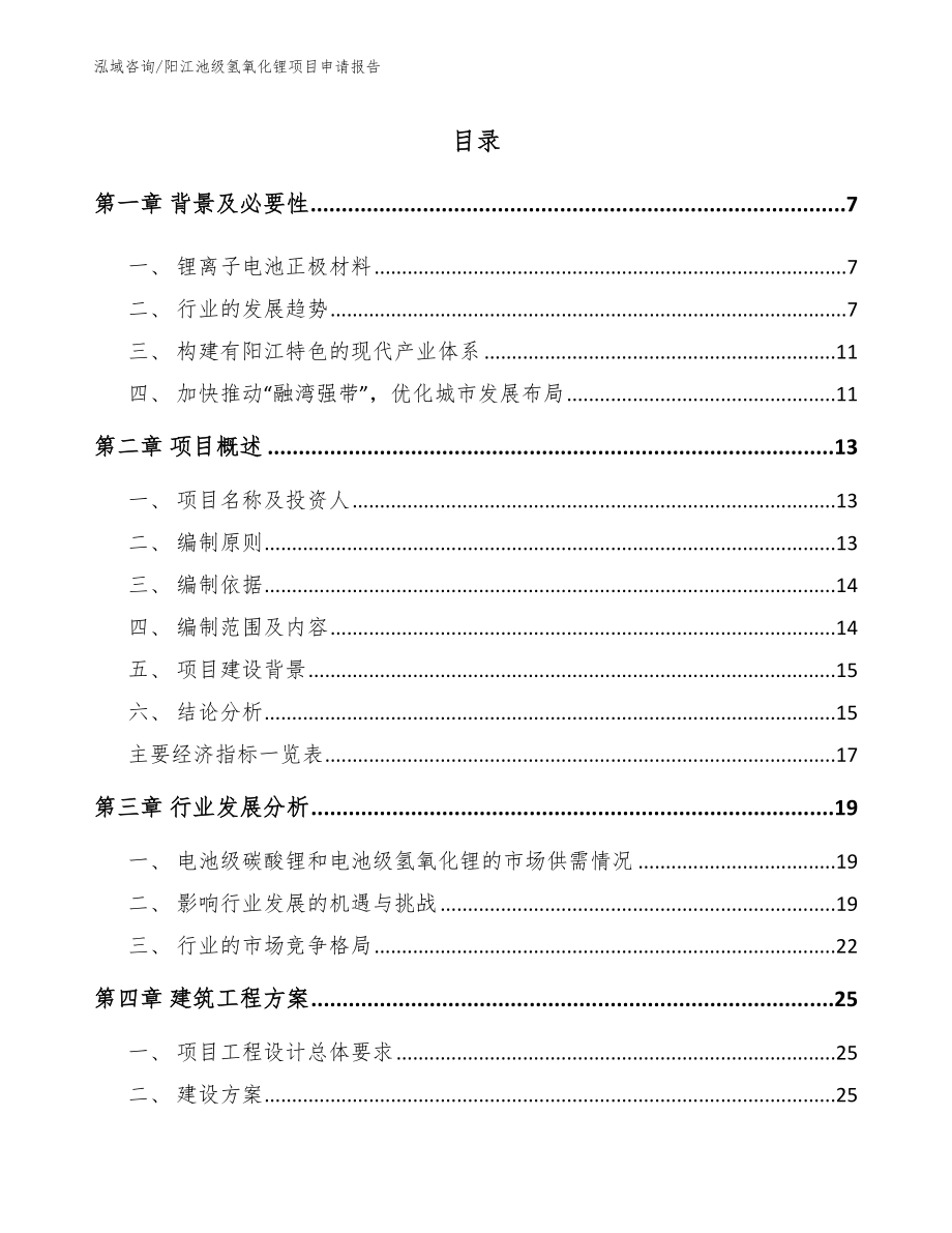 阳江池级氢氧化锂项目申请报告（参考范文）_第1页