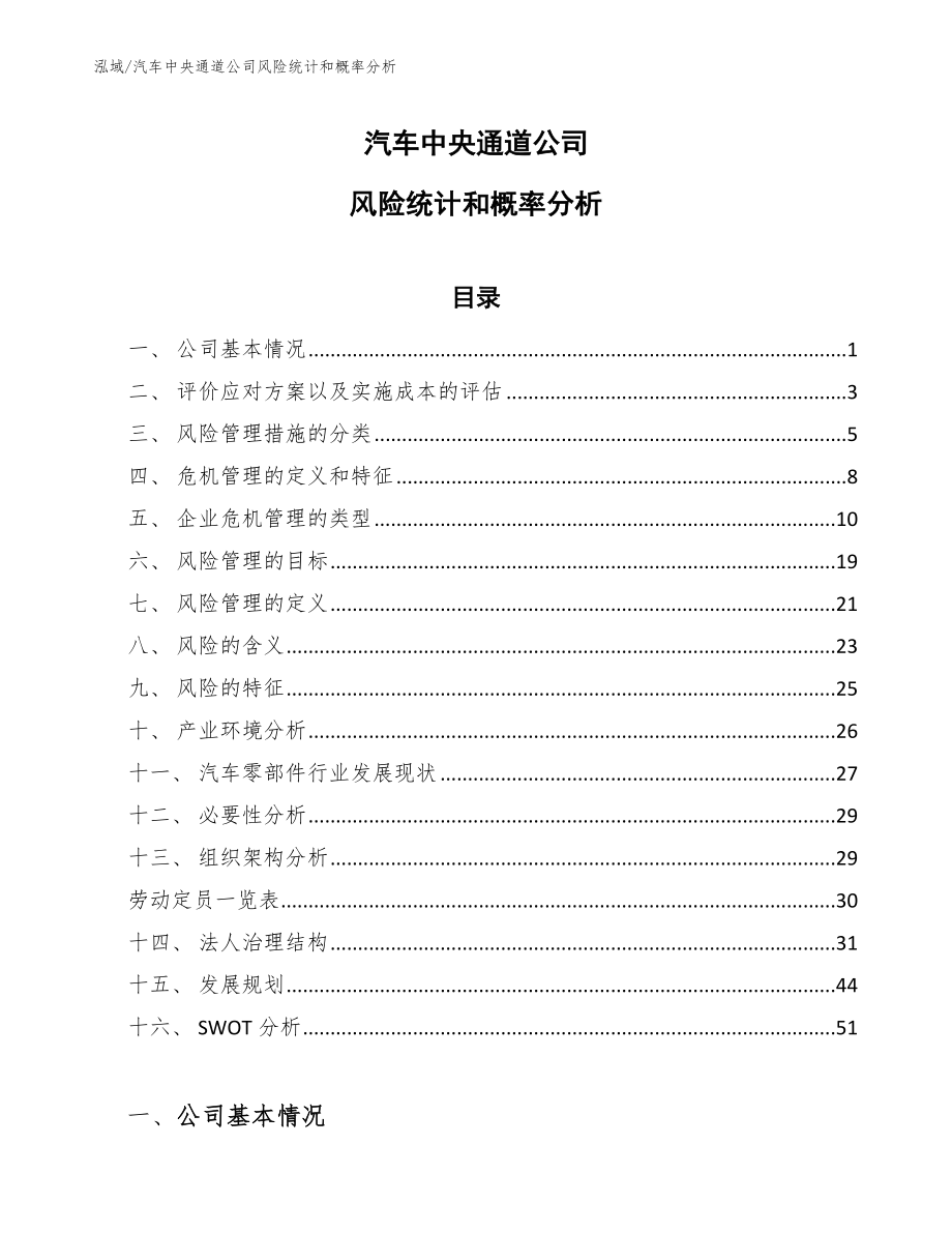 汽车中央通道公司风险统计和概率分析_第1页