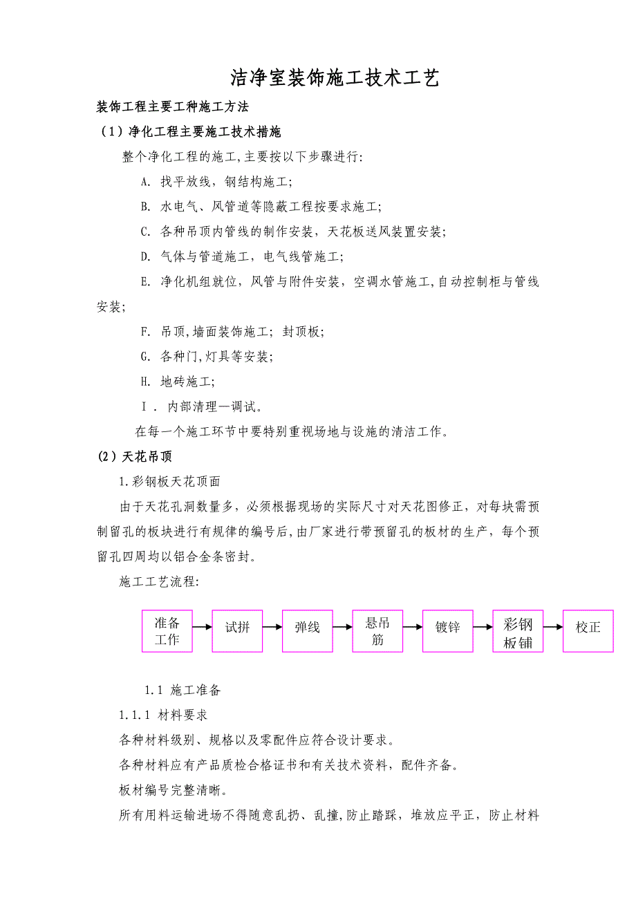 潔凈室裝飾施工工藝和技術(shù)方案_第1頁