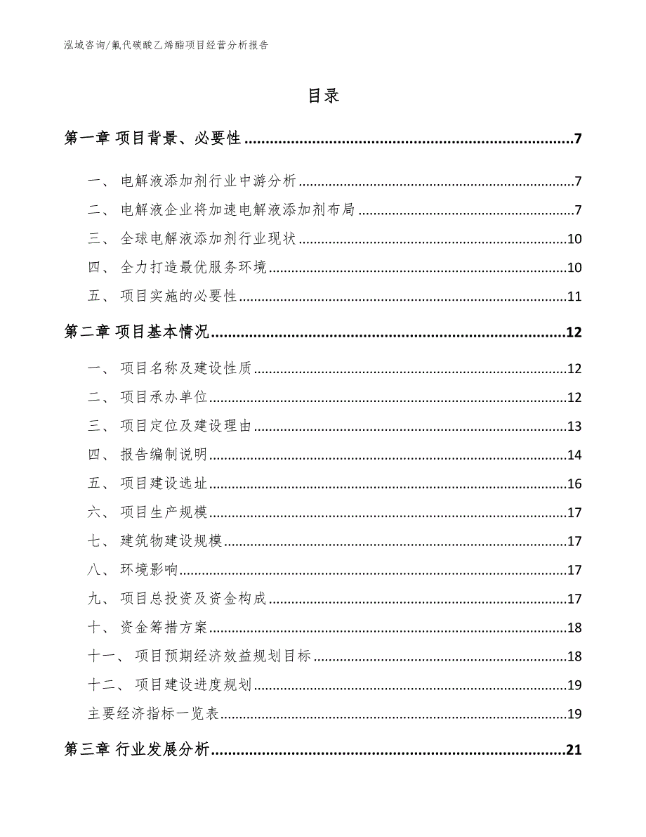 氟代碳酸乙烯酯项目经营分析报告（参考范文）_第1页