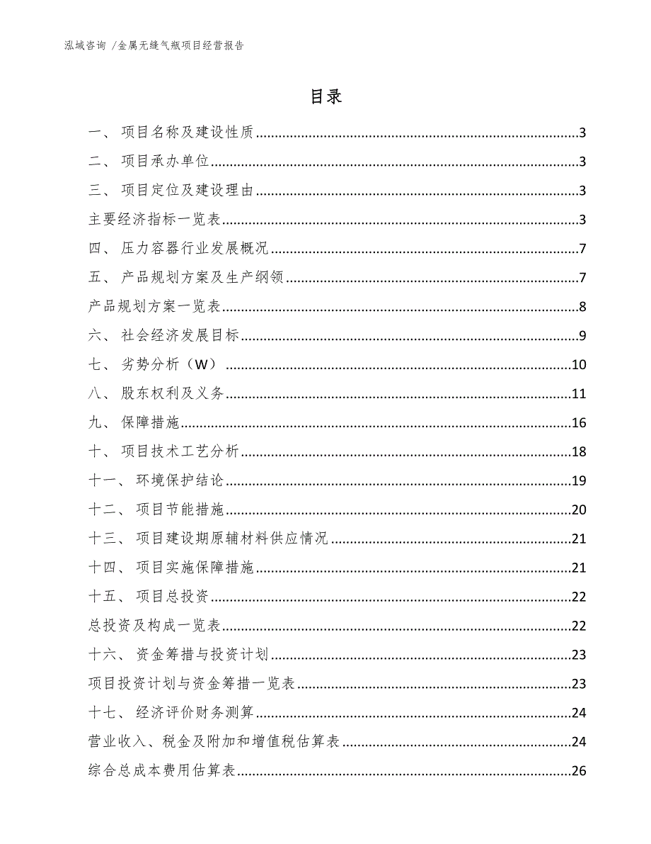 金属无缝气瓶项目经营报告-范文模板_第1页