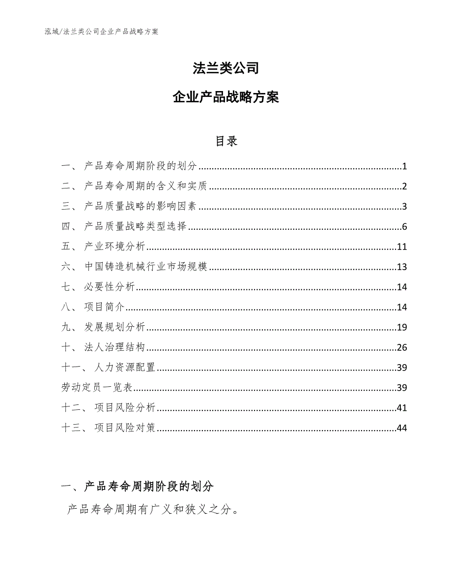 法兰类公司企业产品战略方案_第1页