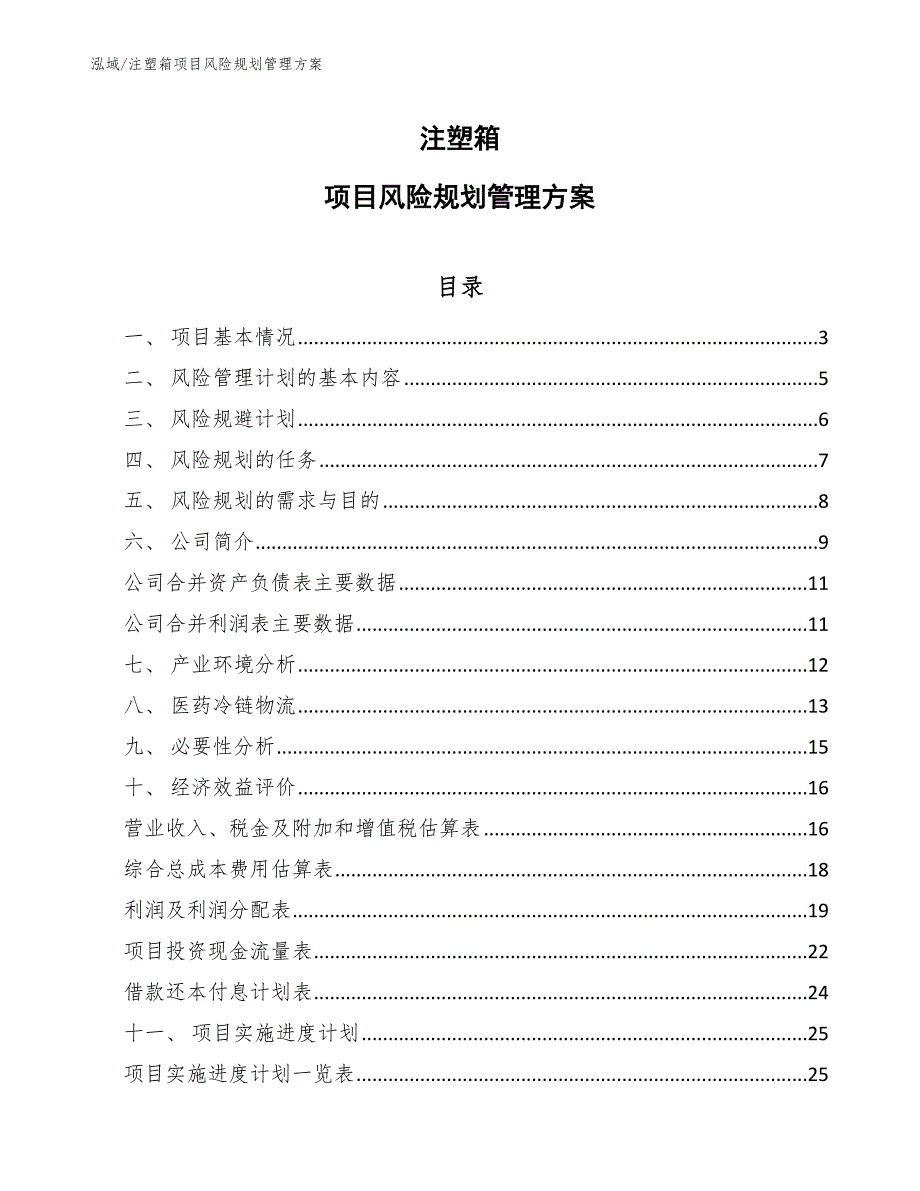 注塑箱项目风险规划管理方案【参考】_第1页