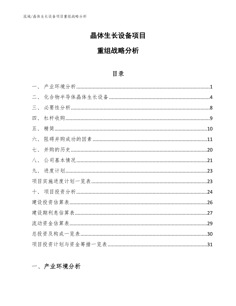 晶体生长设备项目重组战略分析_第1页