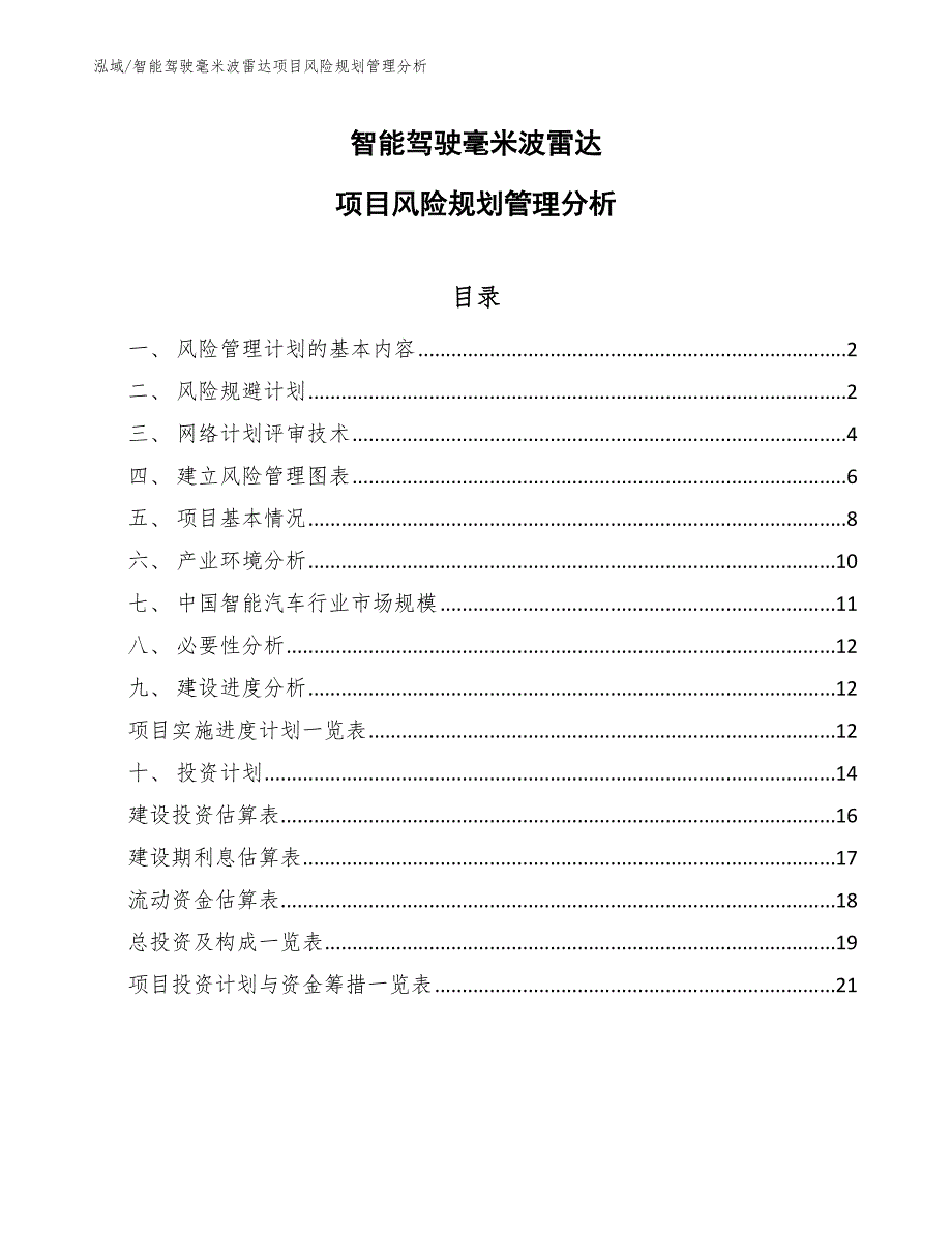 智能驾驶毫米波雷达项目风险规划管理分析_第1页