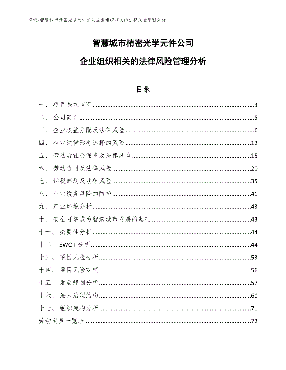 智慧城市精密光学元件公司企业组织相关的法律风险管理分析_第1页