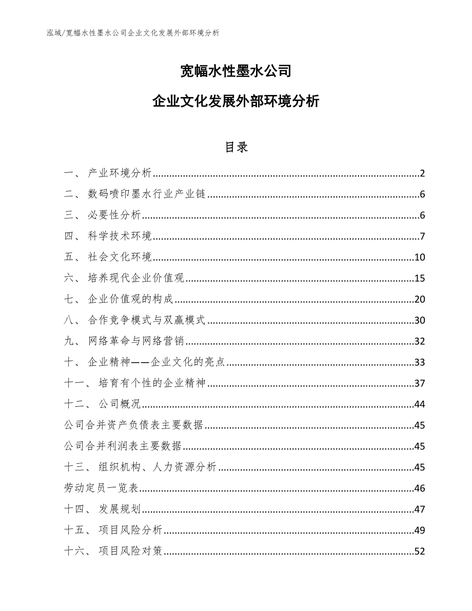 宽幅水性墨水公司企业文化发展外部环境分析（范文）_第1页