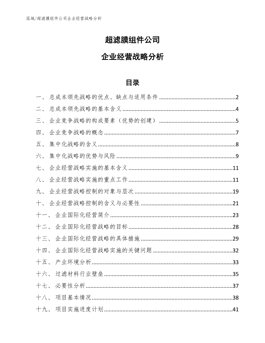 超滤膜组件公司企业经营战略分析_范文_第1页