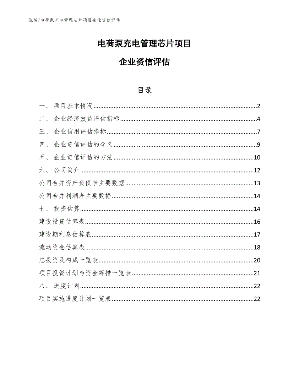 电荷泵充电管理芯片项目企业资信评估【范文】_第1页