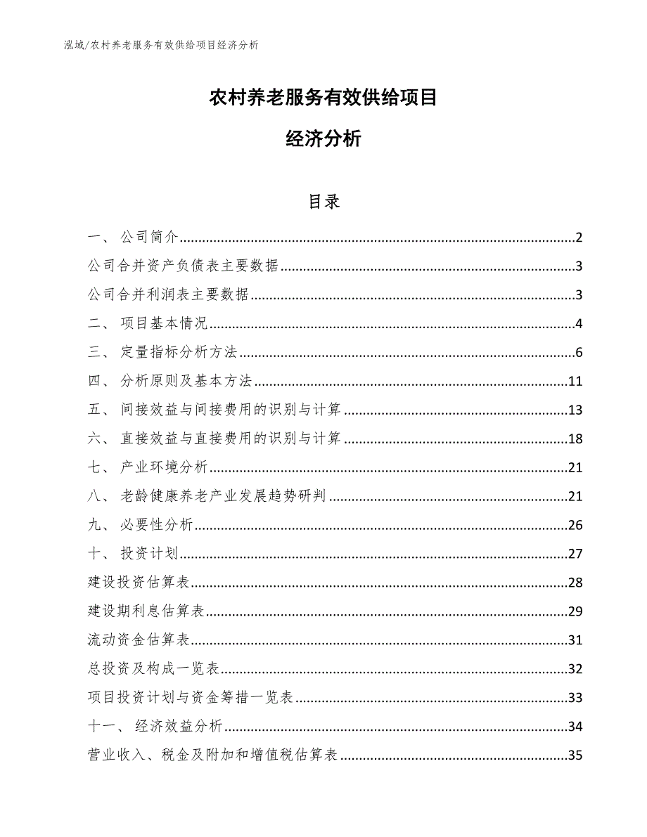 农村养老服务有效供给项目经济分析【范文】_第1页