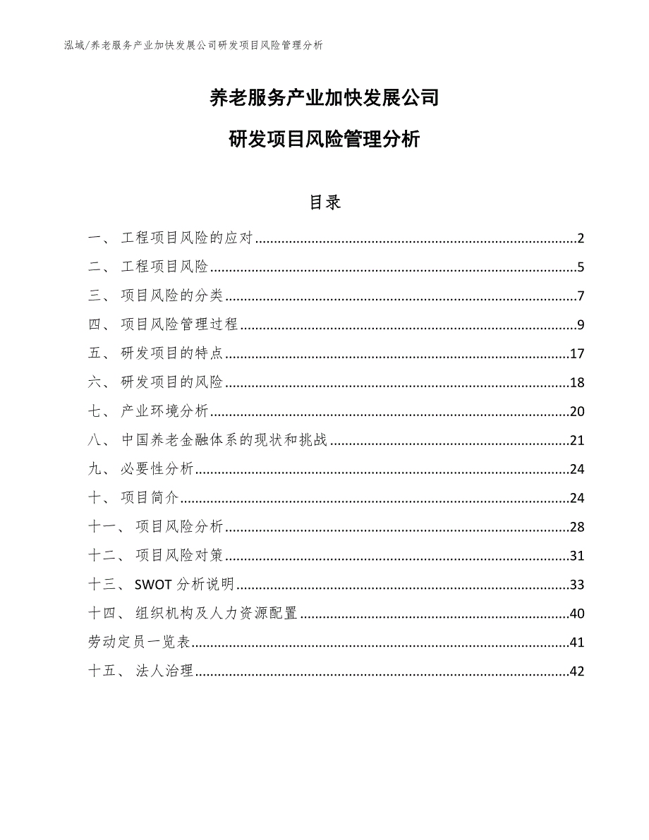 养老服务产业加快发展公司研发项目风险管理分析_第1页