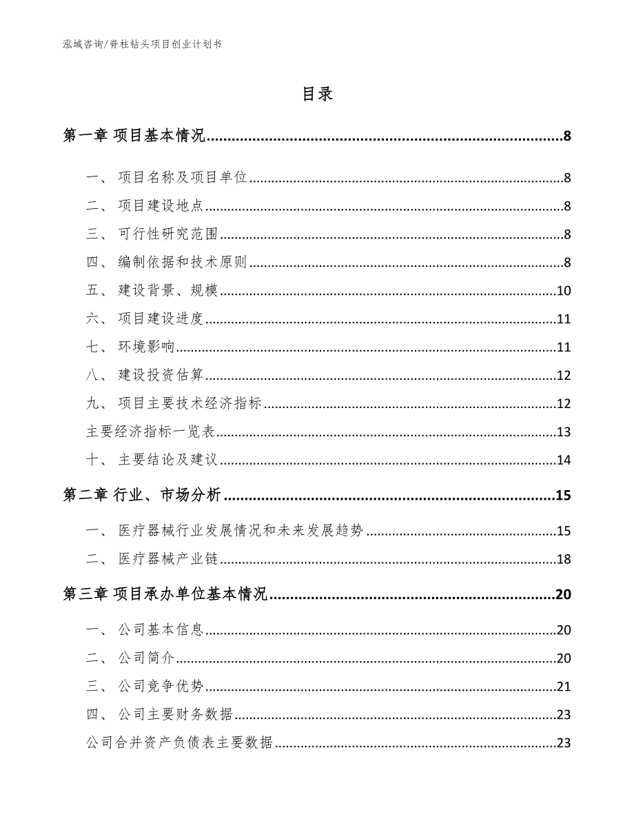 脊柱钻头项目创业计划书范文模板_第1页