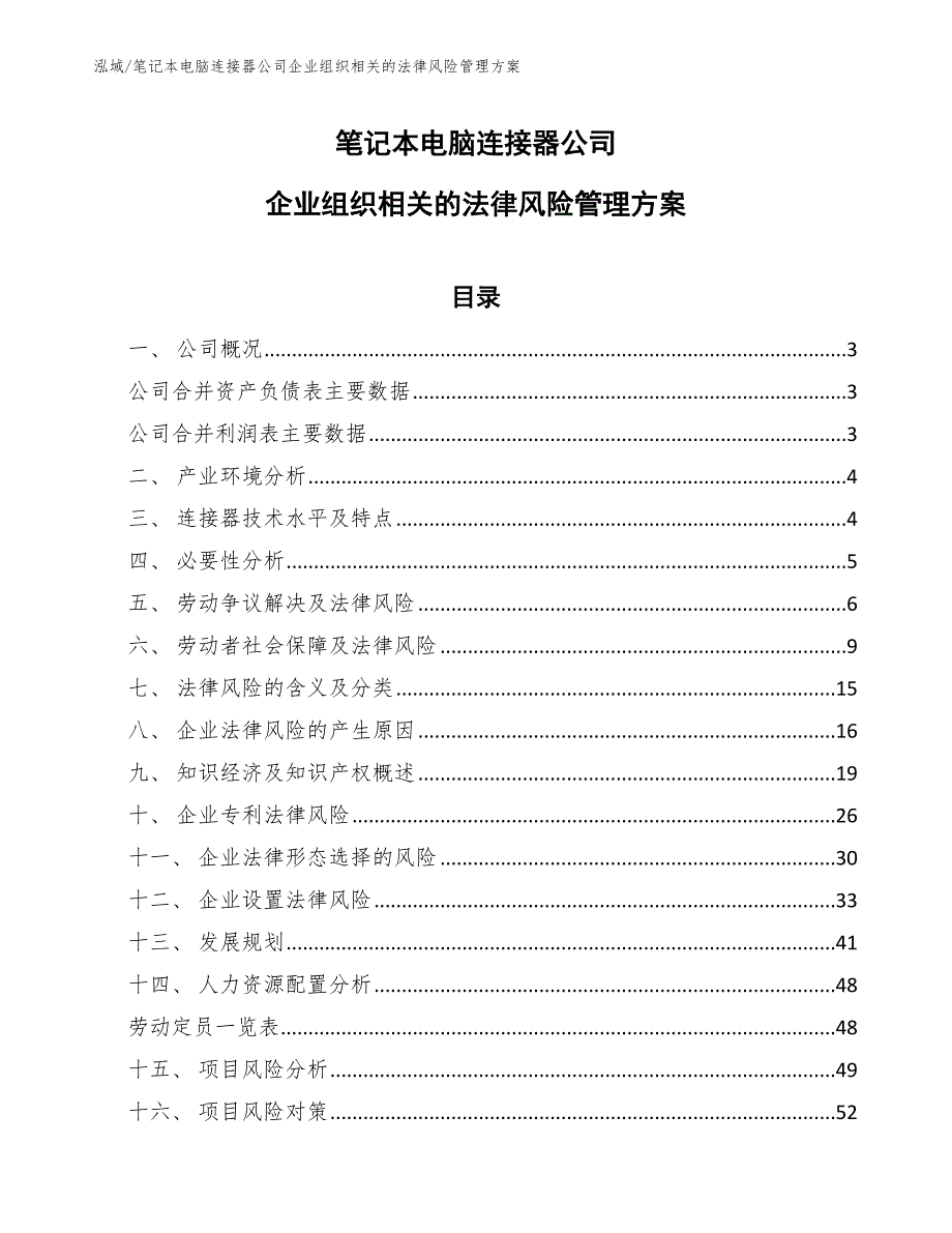 笔记本电脑连接器公司企业组织相关的法律风险管理方案_第1页