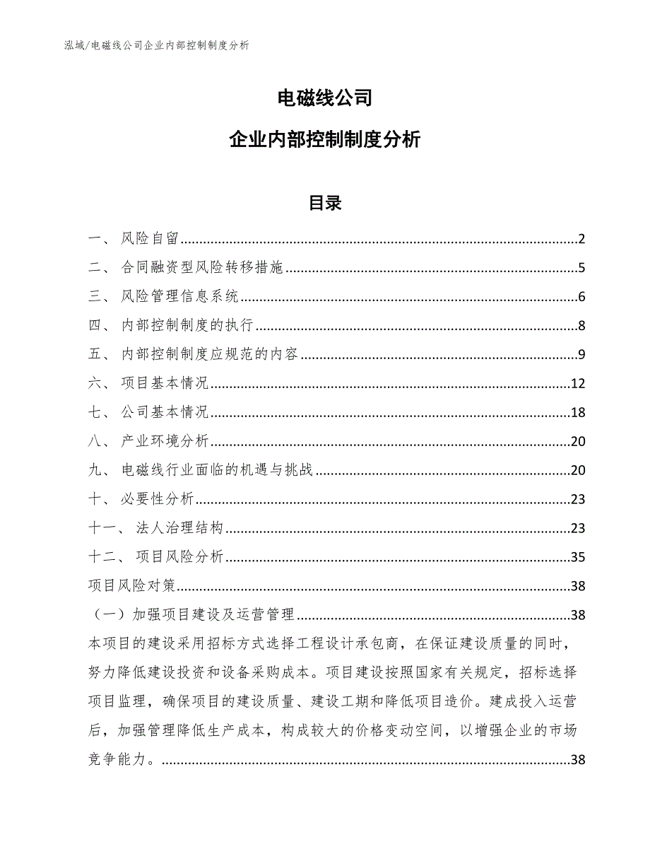 电磁线公司企业内部控制制度分析（参考）_第1页