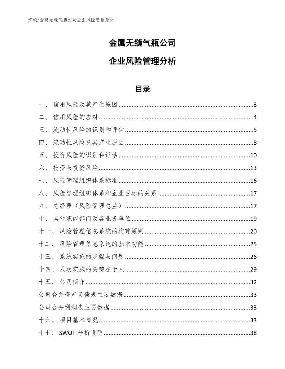 金属无缝气瓶公司企业风险管理分析_第1页