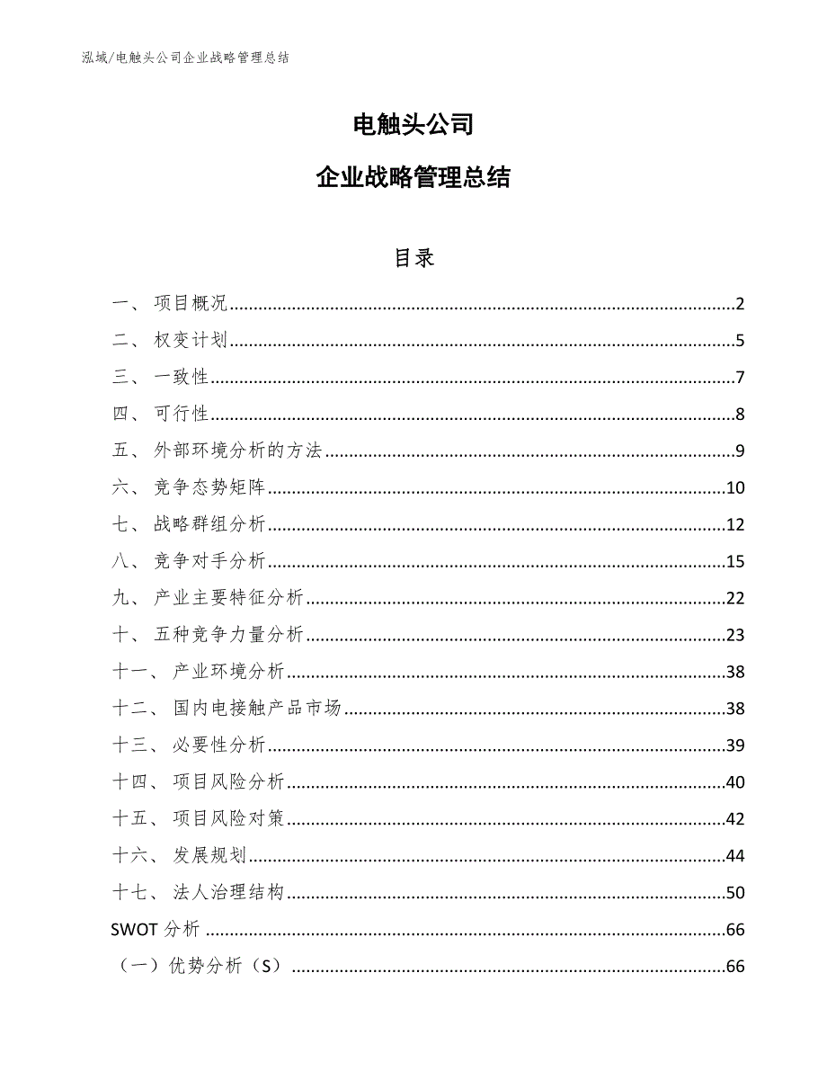 电触头公司企业战略管理总结（范文）_第1页