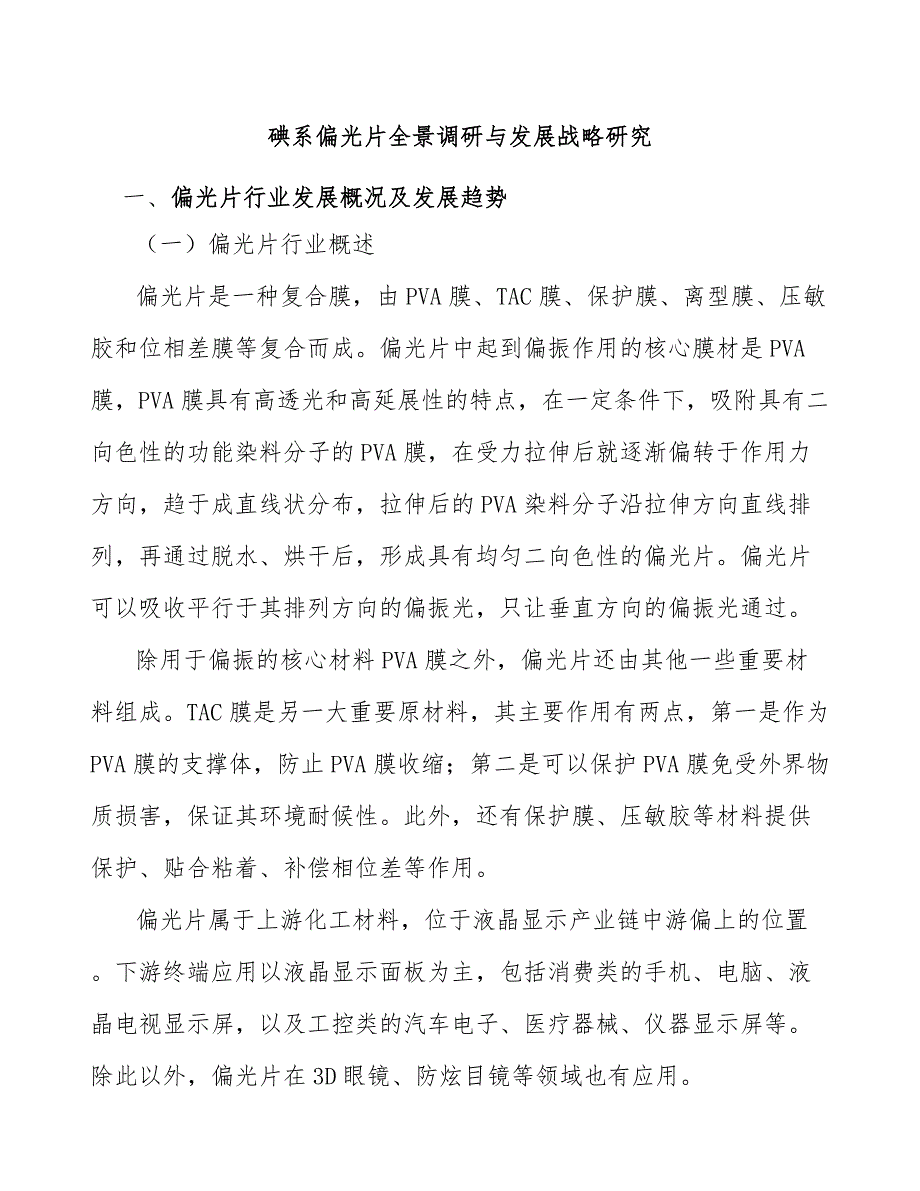 碘系偏光片全景调研与发展战略研究_第1页