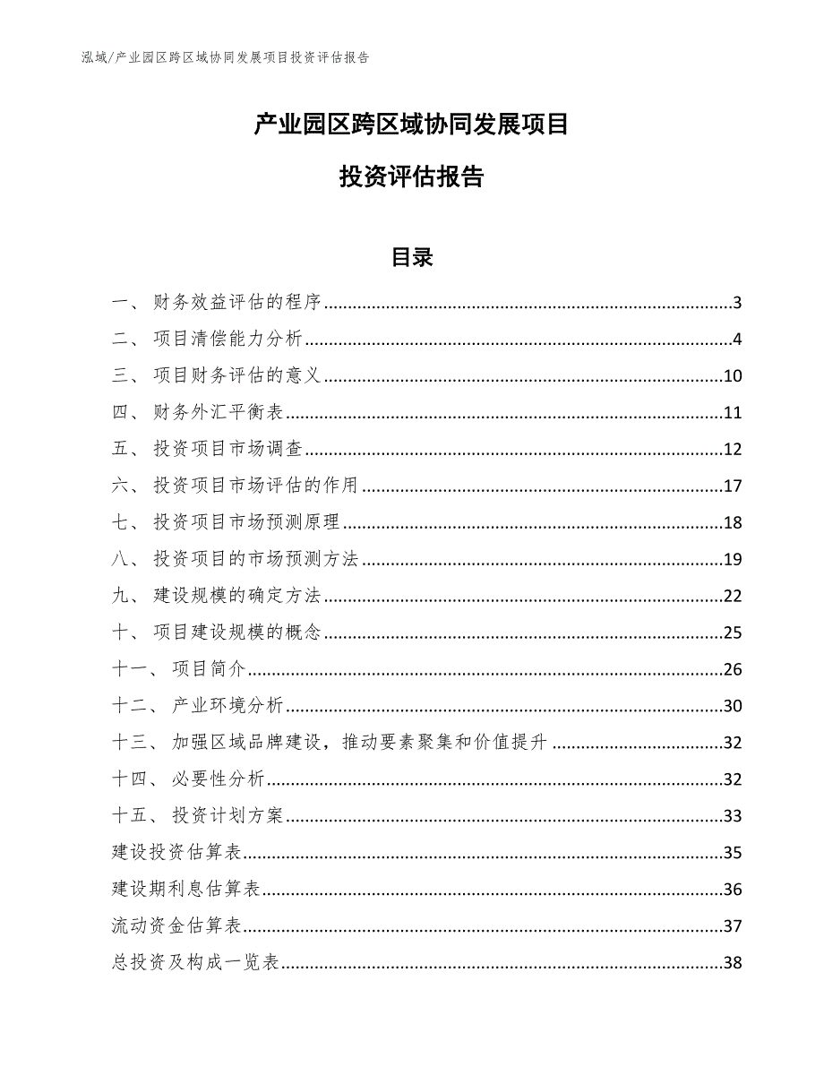 产业园区跨区域协同发展项目投资评估报告_参考_第1页