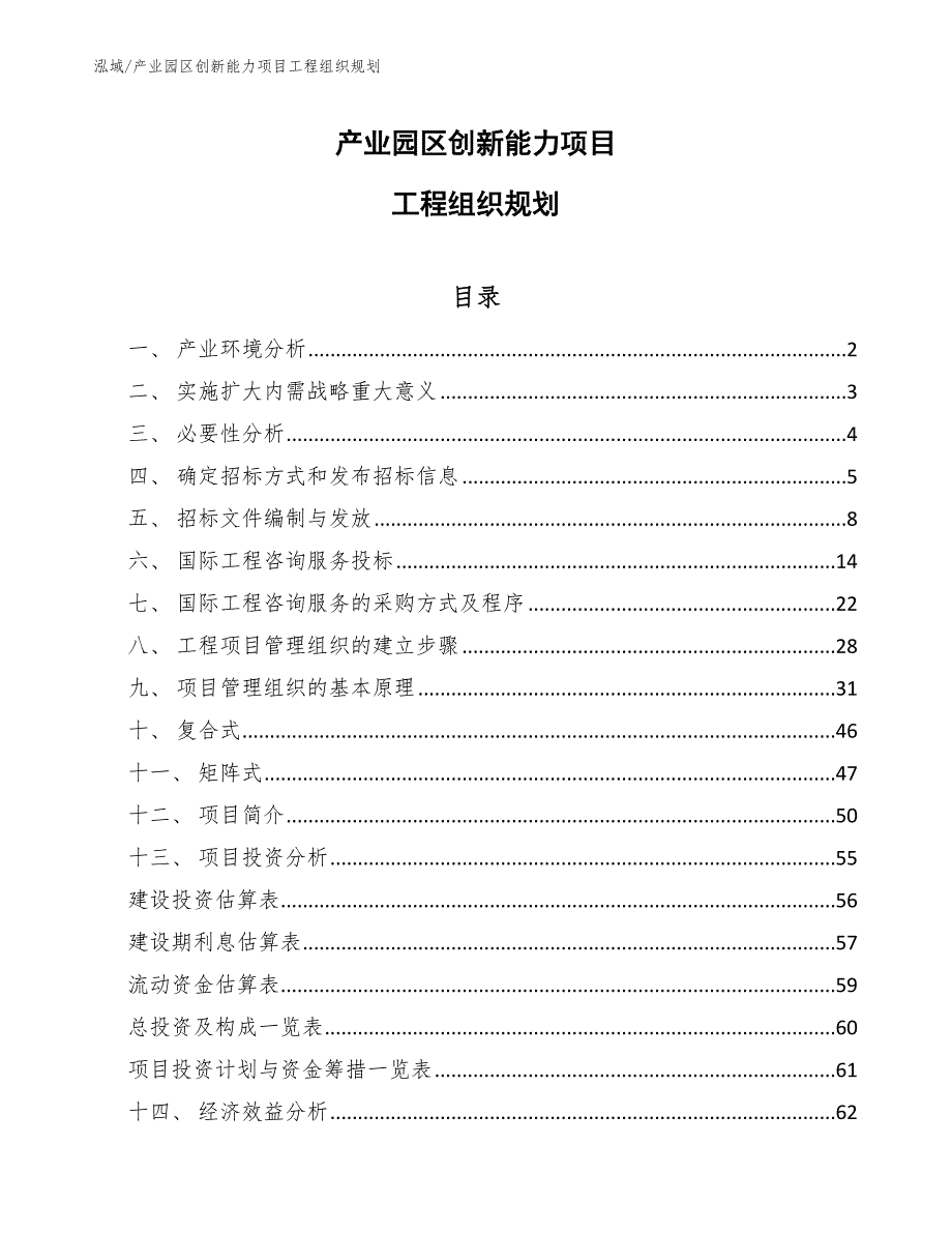 产业园区创新能力项目工程组织规划_参考_第1页