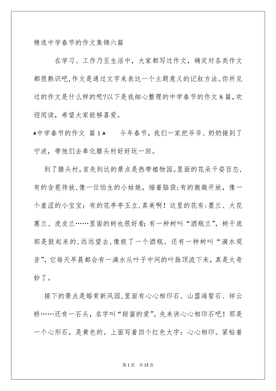 精选中学春节的作文集锦六篇_第1页