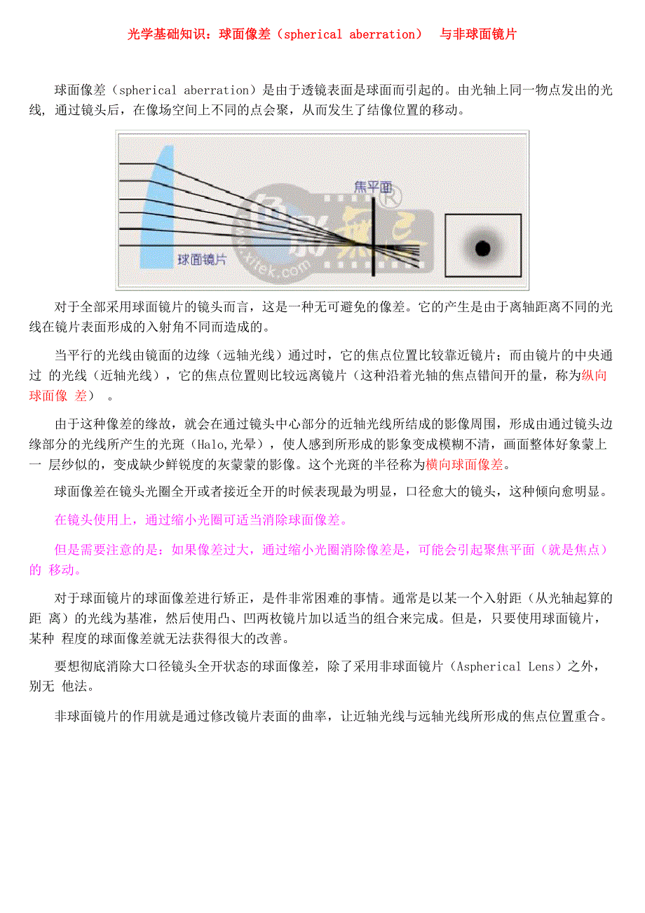 光学基础知识：球面像差(spherical aberration)与非球面镜片_第1页