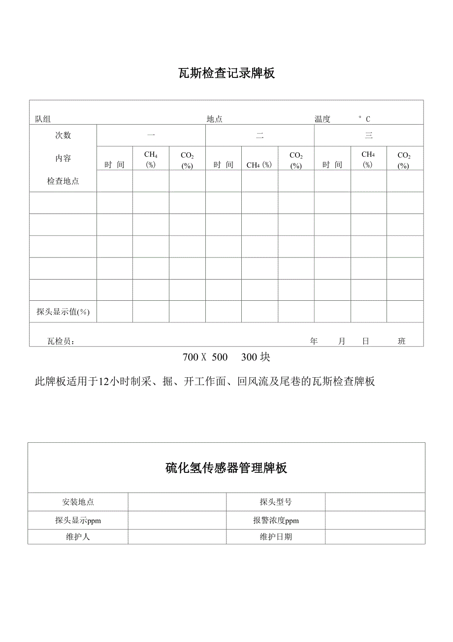 瓦斯检查记录牌板_第1页