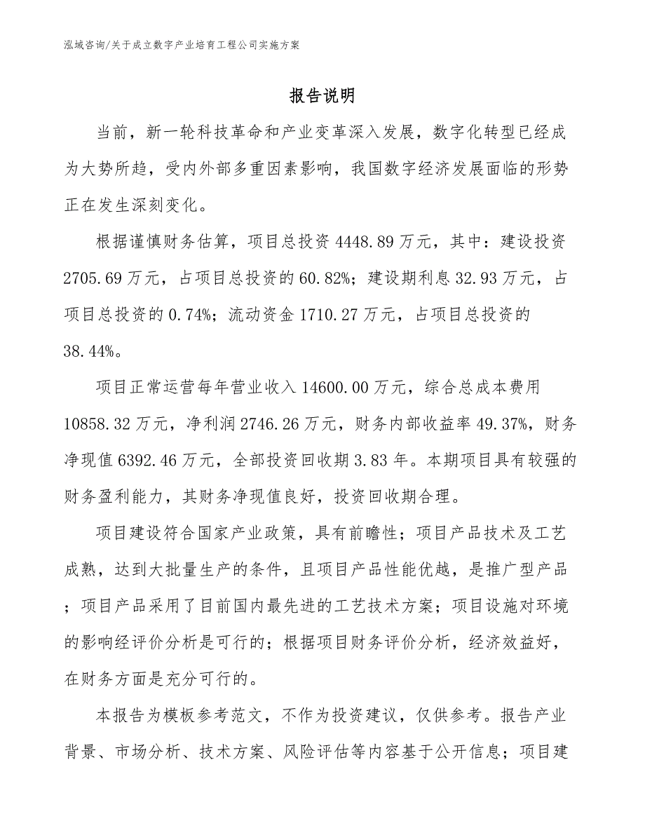 关于成立数字产业培育工程公司实施方案范文参考_第1页