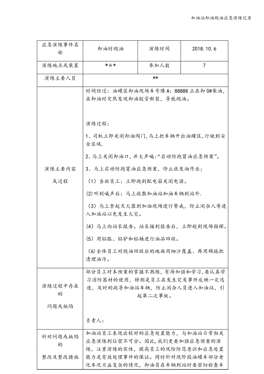 加油站卸油跑油应急演练记录_第1页